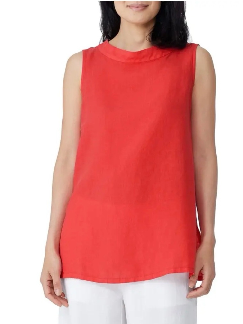 Eileen Fisher 100% Silk Red Button Back Sleeveless Top Blouse Med M